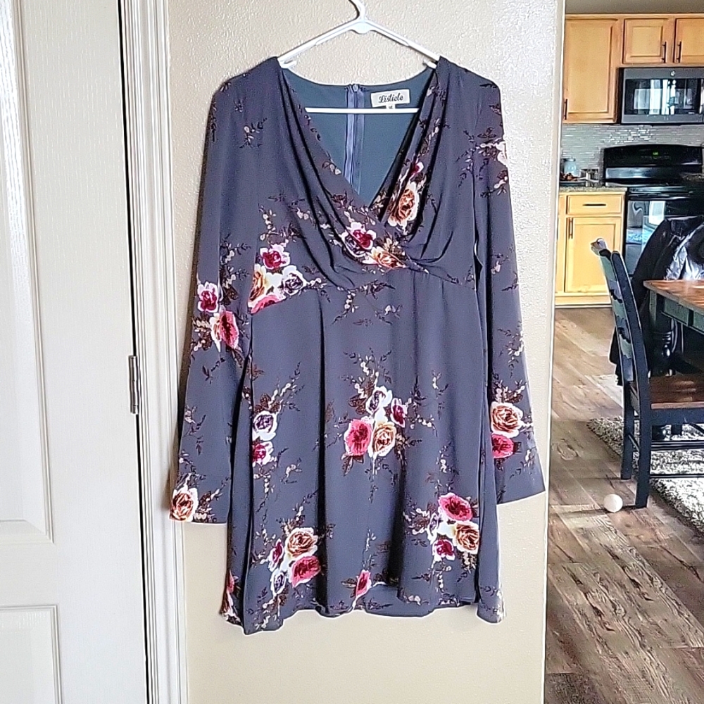 Gray floral dress with long sleeves
